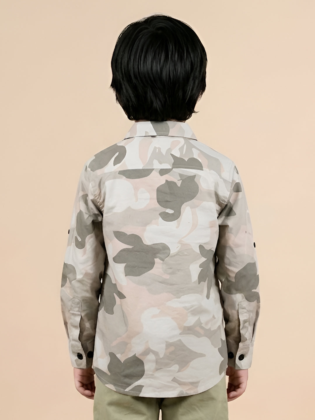 Polka Tots Full sleeve camouflage shirt - Grey and Pink