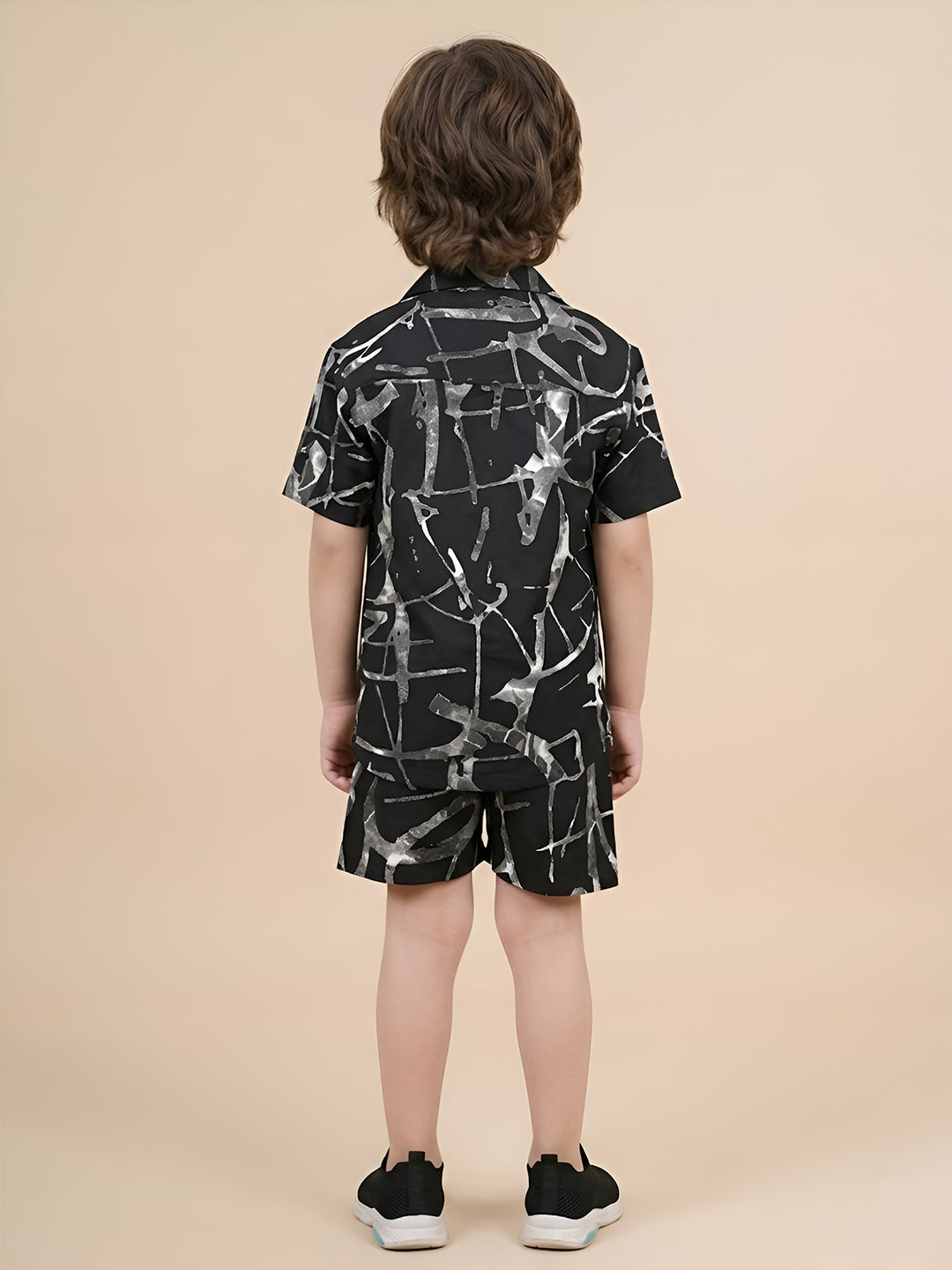 Polka Tots Half Sleeves Brush print Co-ords - Black