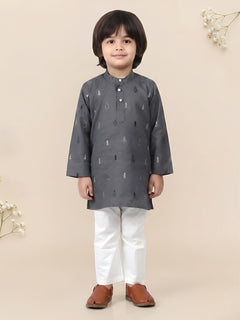 Polka Tots Full Sleeve Christmas tree Print Ethnic Kurta Pyjama Set - Grey