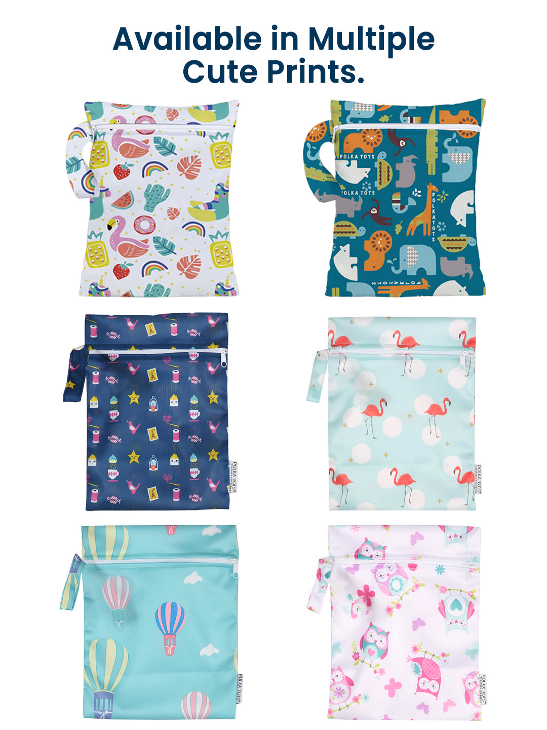 Set of colorful bags with various patterns on a white background