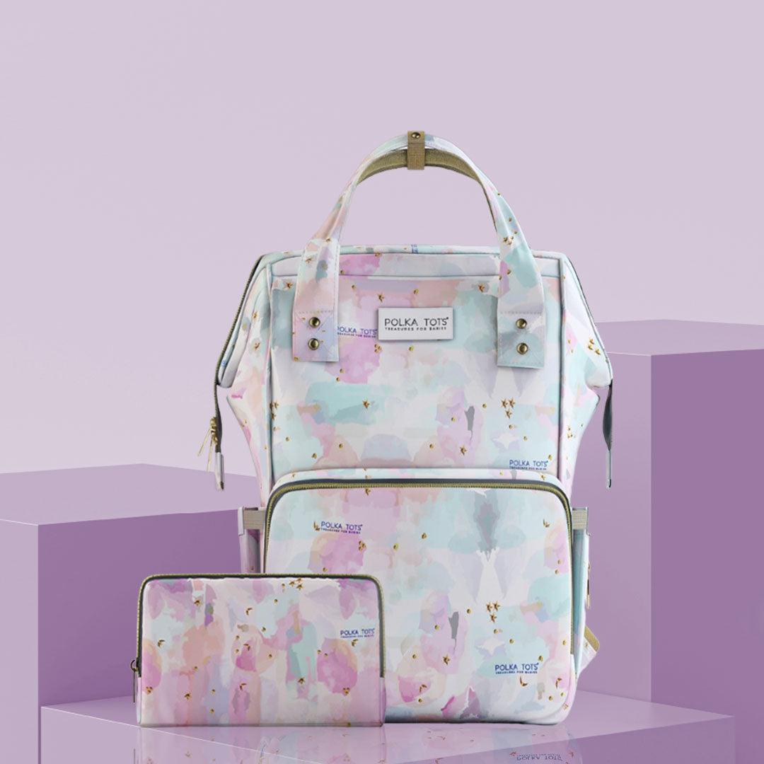 Multifunctional Premium Diaper Backpack Bag with Pouch Tie-Dye Print