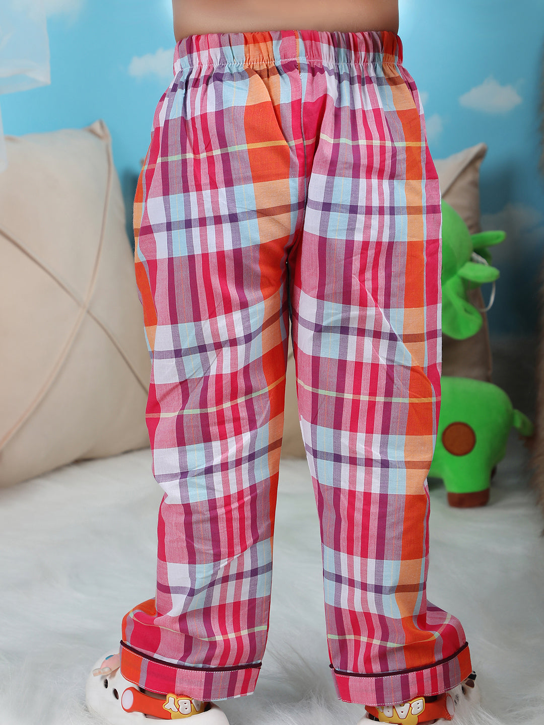 Polka Tots Half sleeves Checkered Night Suit - Magenta