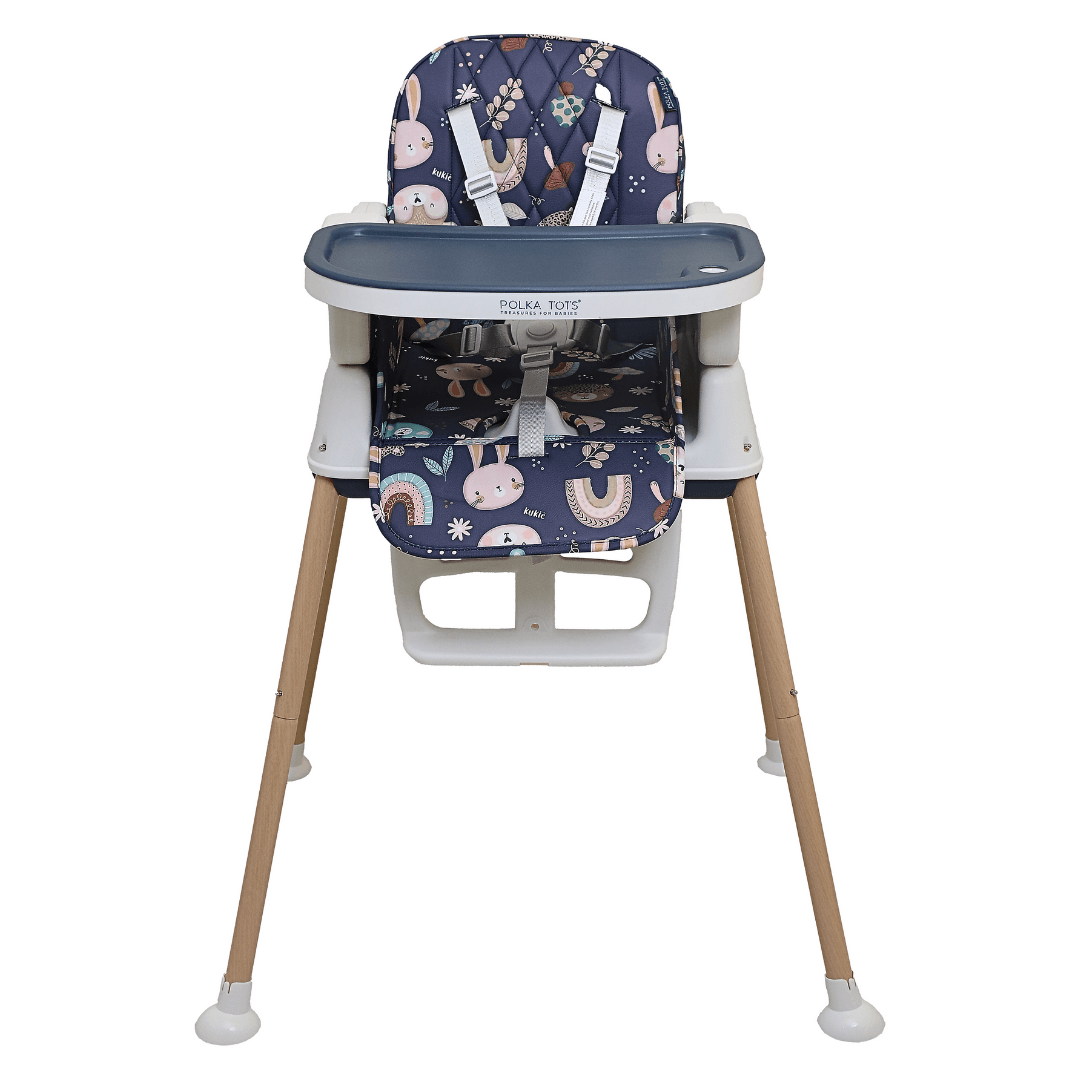 Polka Tots Grow & Glide 4 in 1 Convertible Jungle Design High Chair - (Dark Blue)