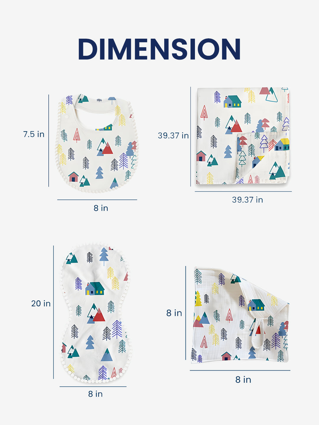 Polka Tots Newborn Pack of 5 100% Soft Double-Layer Muslin Cotton Essentials Gift Box – Tiny Town Print