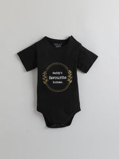 Polka Tots Half Sleeves Daddys Favorite Human Antibacterial Onesie - Black