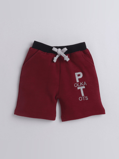 Polka Tots Knee Length Letter Patch Shorts - Maroon