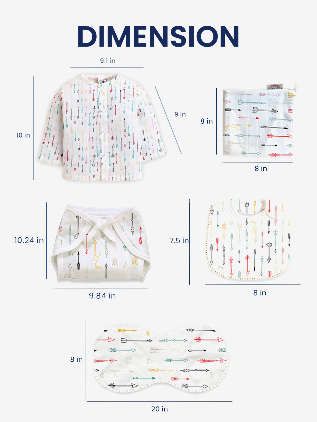 Polka Tots Newborn Pack of 6 100% Soft Double-Layer Muslin Cotton Essentials Gift Box – Cupid Print