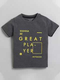 Polka Tots Half Sleeve T-Shirt 100% Cotton Great Player Print - Grey