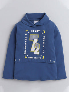 Polka Tots Full Sleeve Cowl Neck Kids T-Shirt Chest Graphics Navy Blue