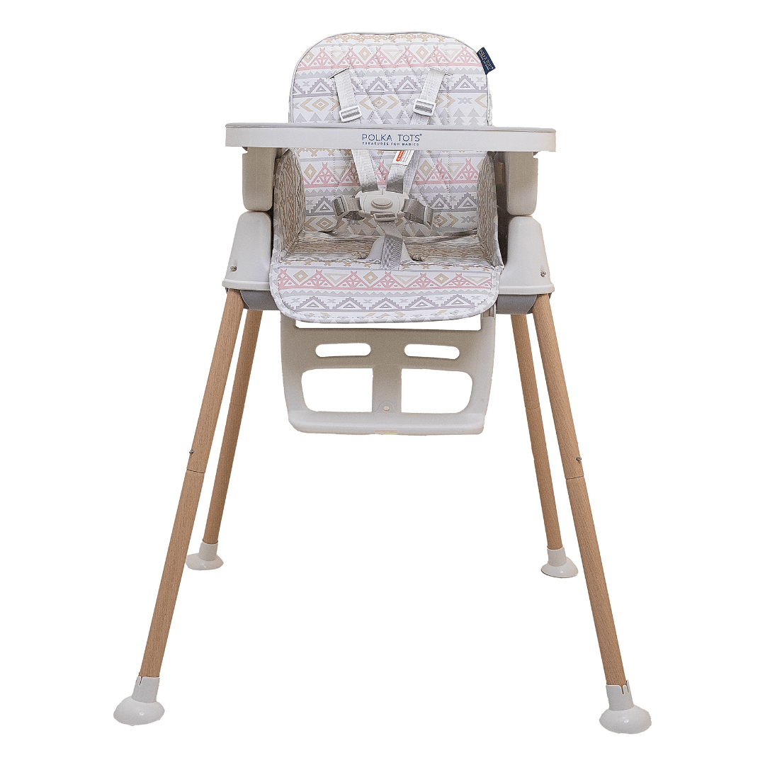 Polka Tots Grow & Glide 4 in 1 Convertible Geometric Design High Chair - ( Grey )