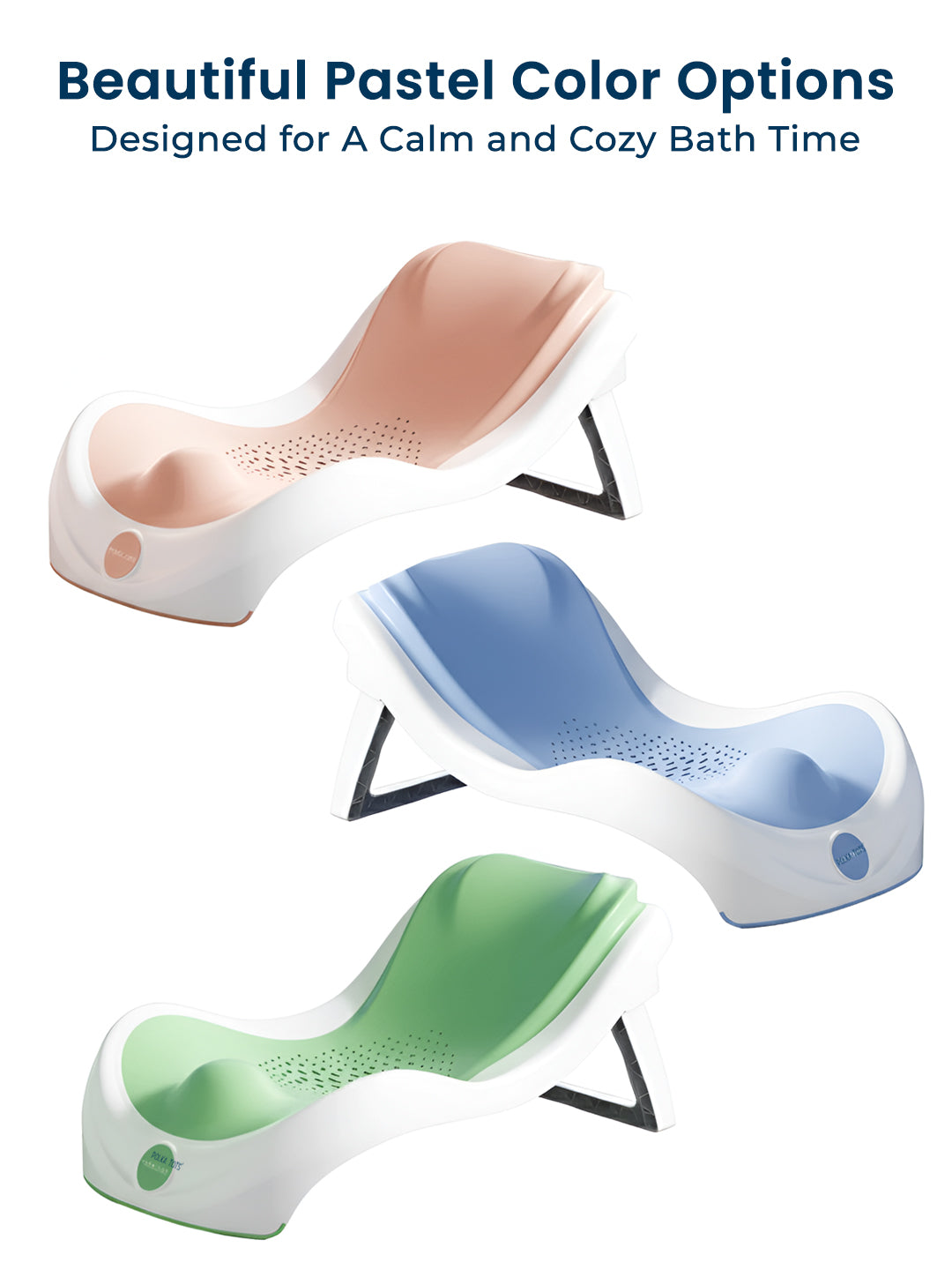 Three pastel-colored bath products on a white background with text about calming and cozy baths.