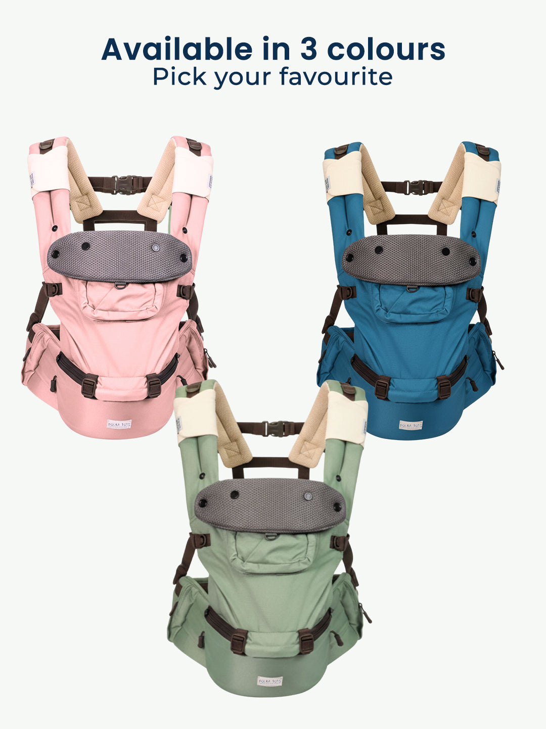 Polka Tots 6-in-1 Hip Seat Baby Carrier with Airbag, Extra Cushioning for C-Section Moms, Waist Belt up to 47 Inches with Lumbar Support (Green)