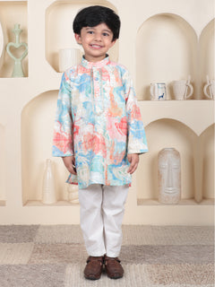 Polka Tots Full Sleeve Abstract print Ethnic Kurta Pyjama Set - Peach