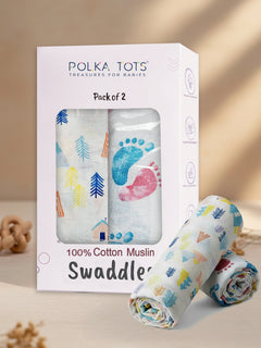 Polka Tots Tiny Town & Lil Feet Print Swaddles (Pack of 2)