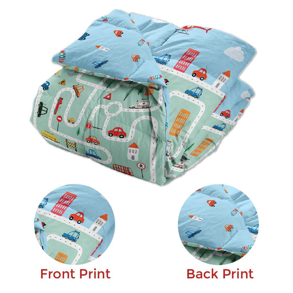 Polka Tots Kids Comforter Baby Blanket and Reversible Quilt 2 Way Design ( Roadway,54 x 35 Inch )