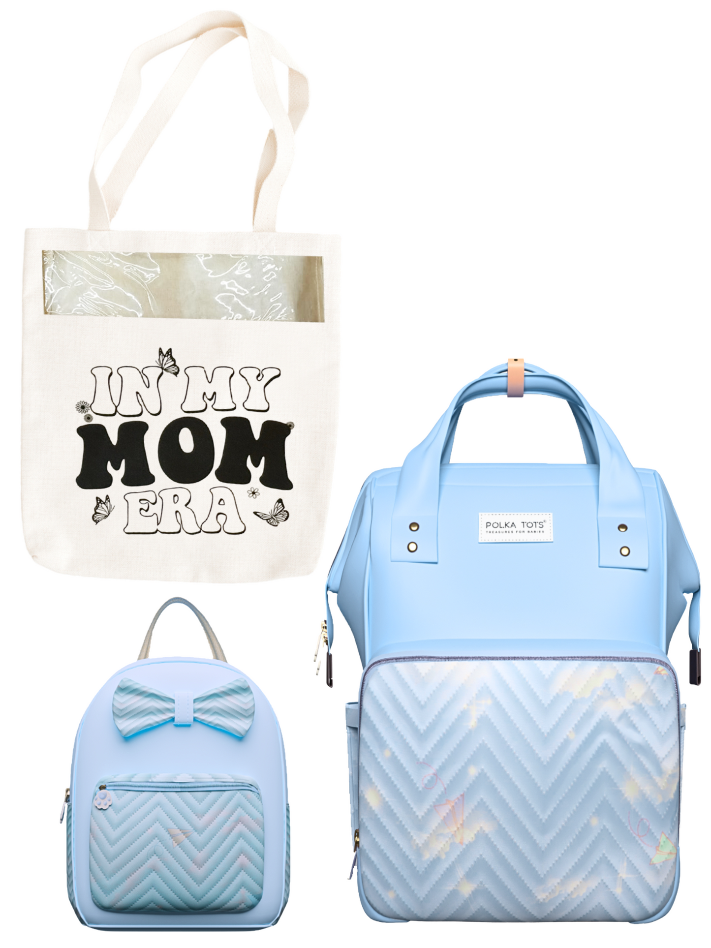 MamaMini Luxe Duo Diaper Bag with Tote and Mini Bag - Blue