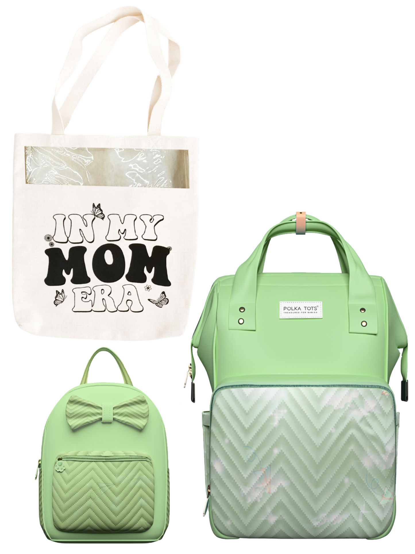 MamaMini Luxe Duo Diaper Bag with Tote and Mini Bag - Green