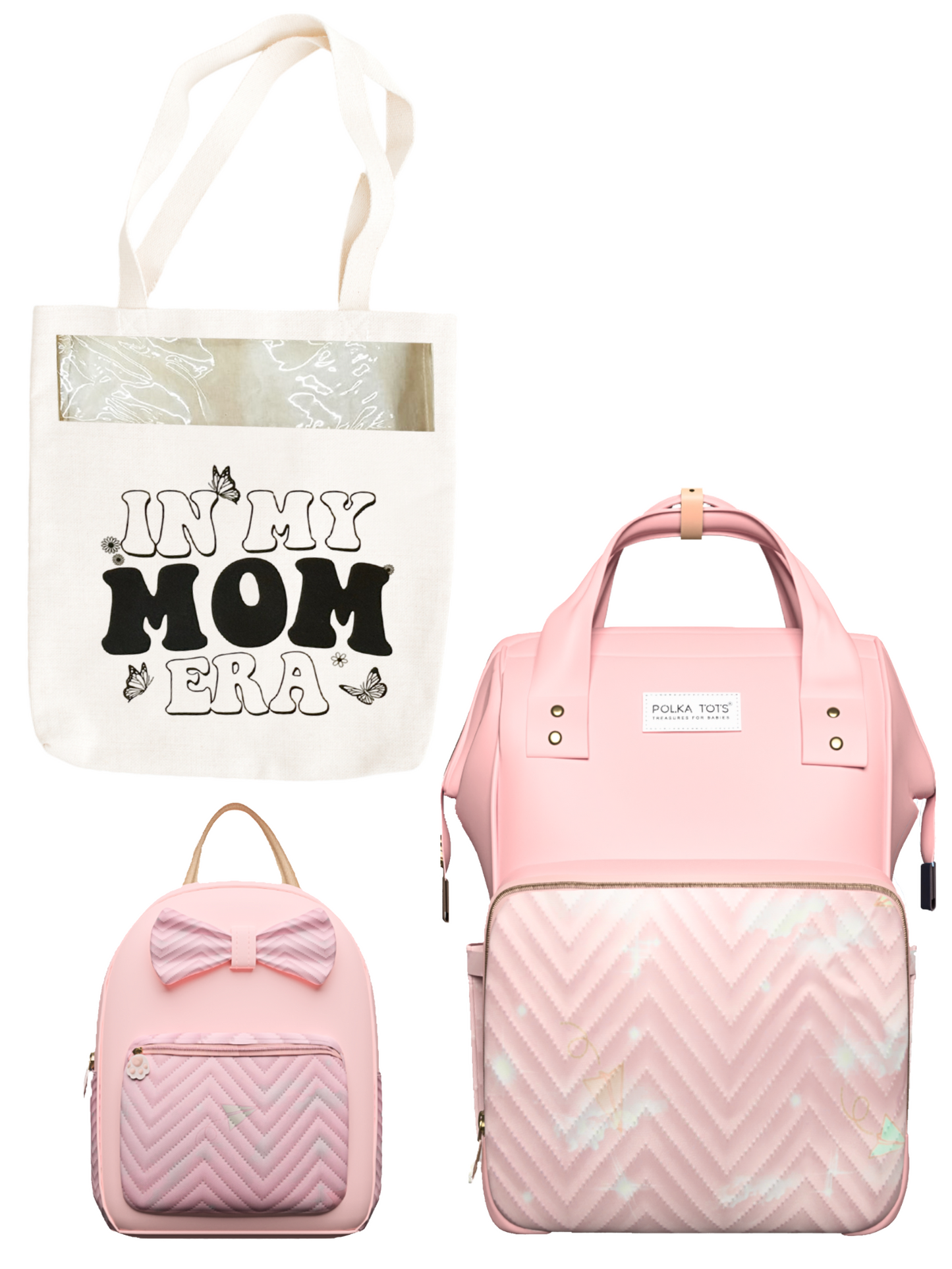 MamaMini Luxe Duo Diaper Bag with Tote and Mini Bag - Peach