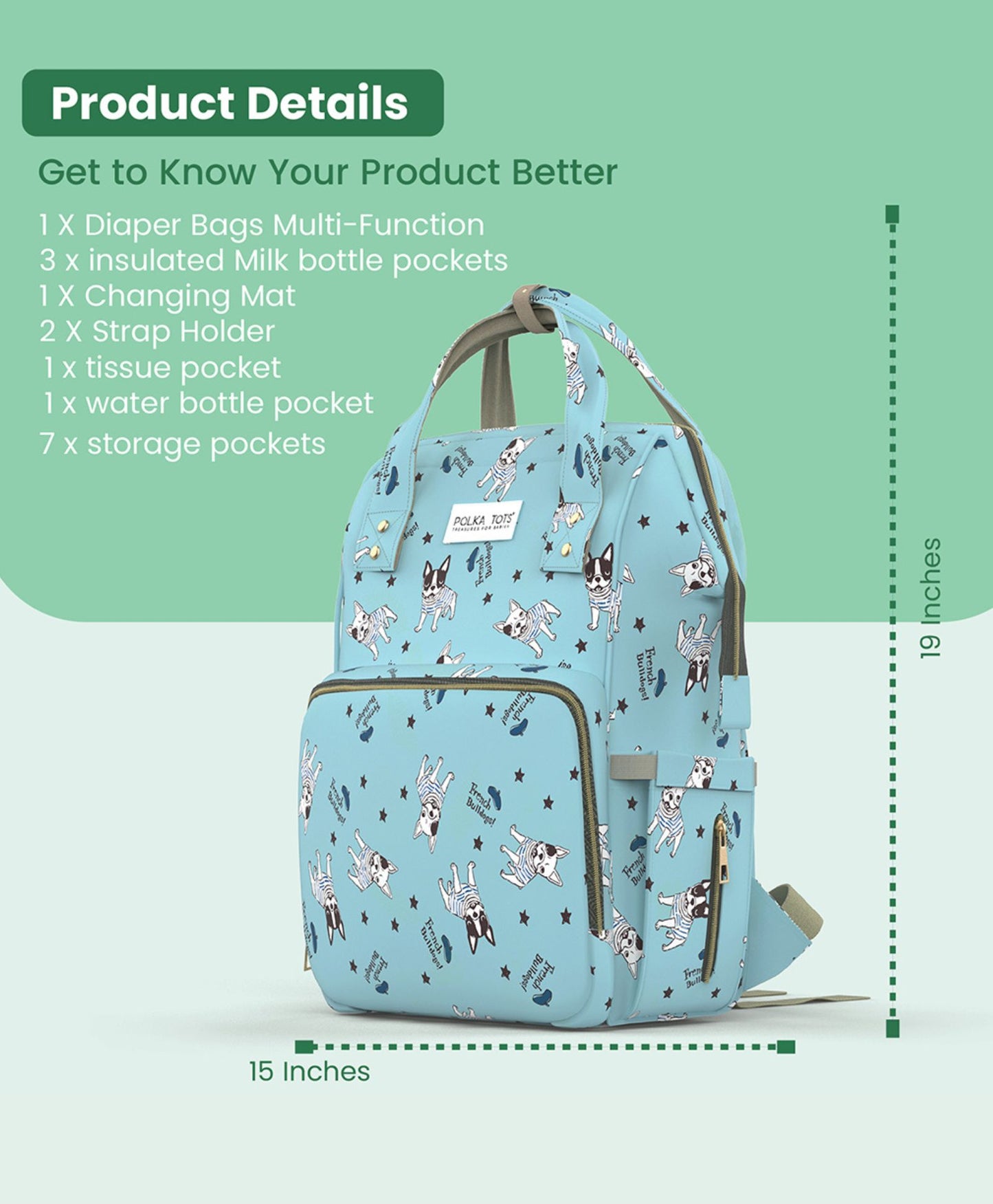 Premium 17+ Pockets Multifunctional Diaper Bag with Changing Mat – Bulldog