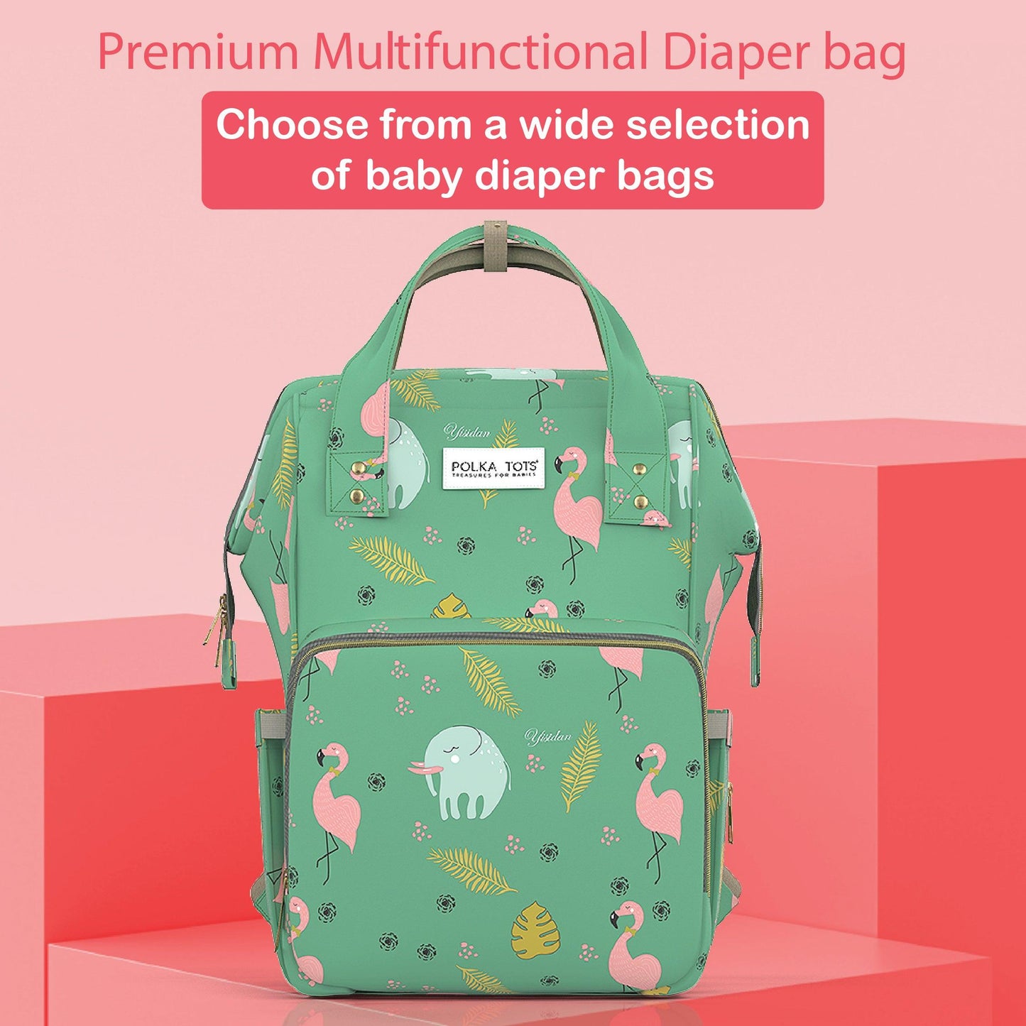 Premium 17+ Pockets Multifunctional Diaper Bag with Changing Mat – Flamingo