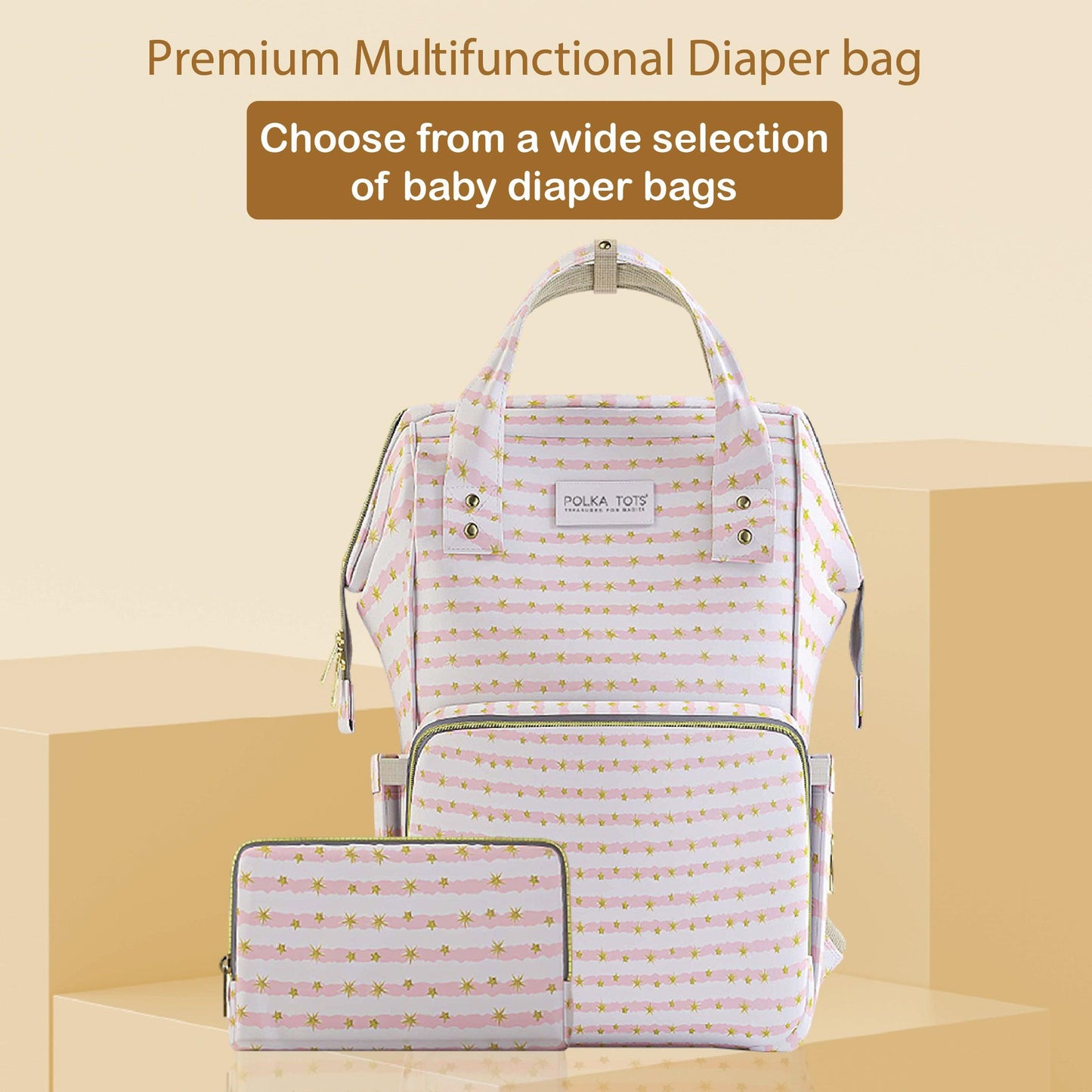 Multifunctional Premium Diaper Backpack Bag with Pouch | Star Print