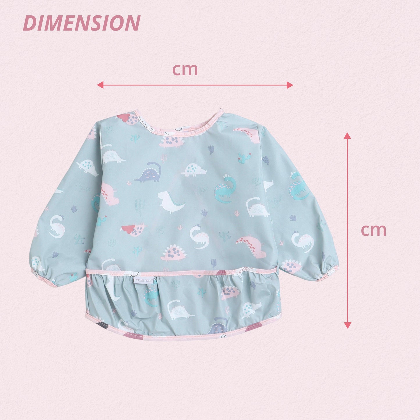 Full Sleeves Washable Waterproof Apron Feeding Bib for Babies -(Dino)
