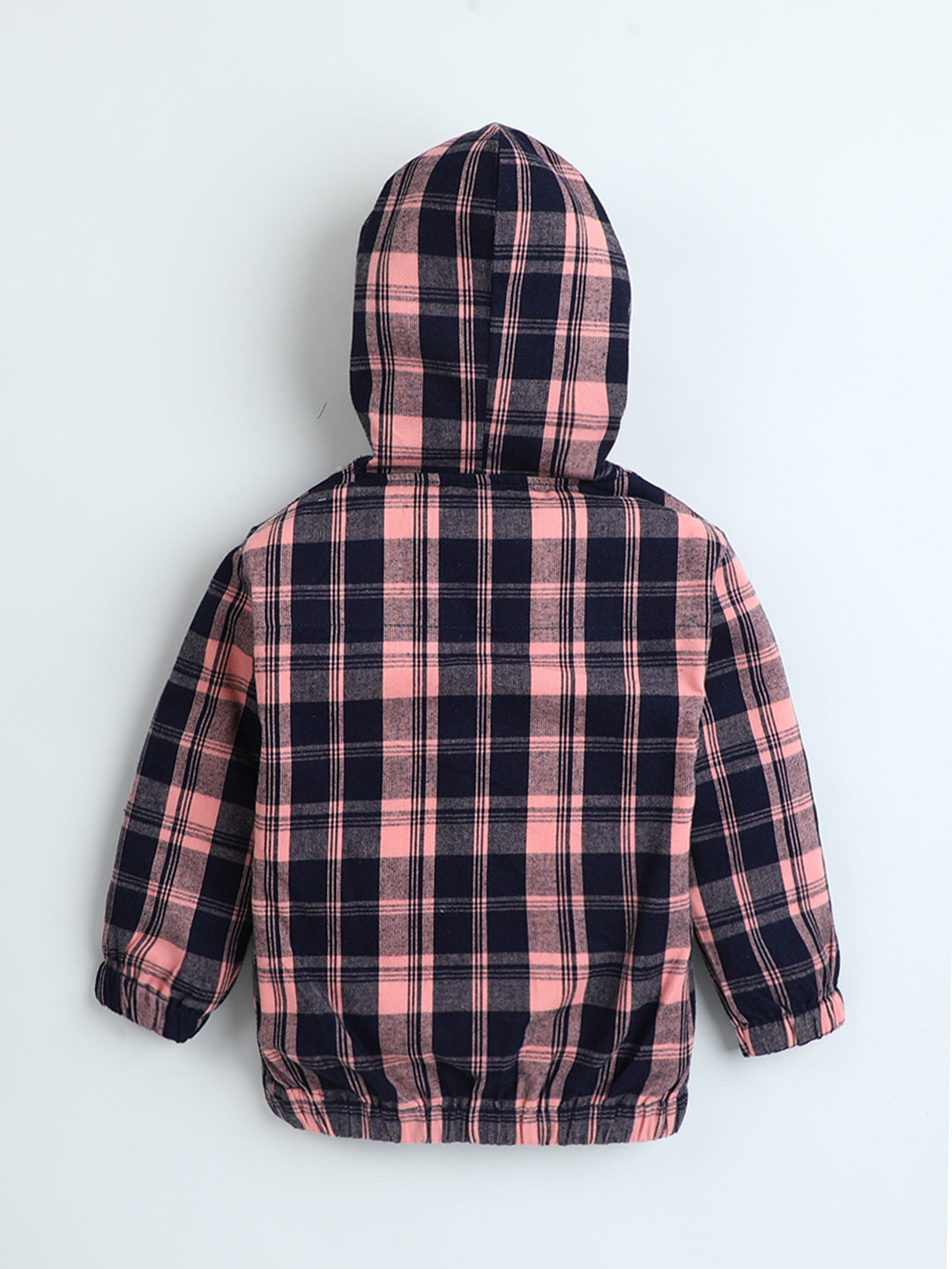 Polka Tots Kids Full Sleeves Checked Hoodie Shirt - Black and Orange