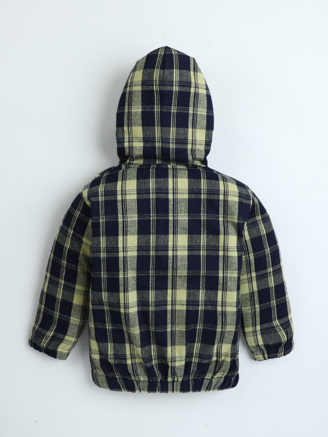 Polka Tots Kids Full Sleeves Checked Hoodie Shirt - Black and Green