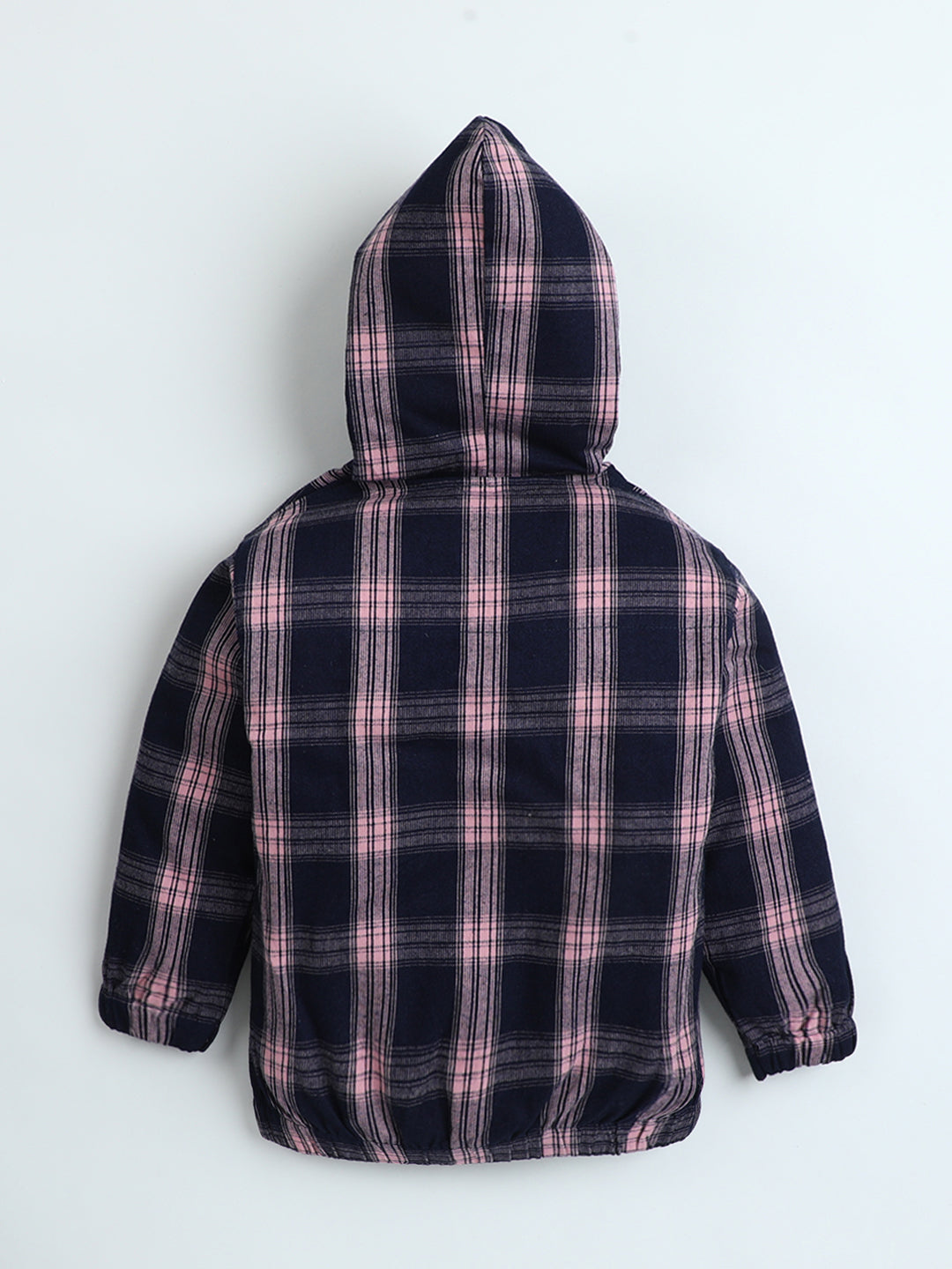 Polka Tots Kids Full Sleeves Checked Hoodie Shirt - Black and Pink