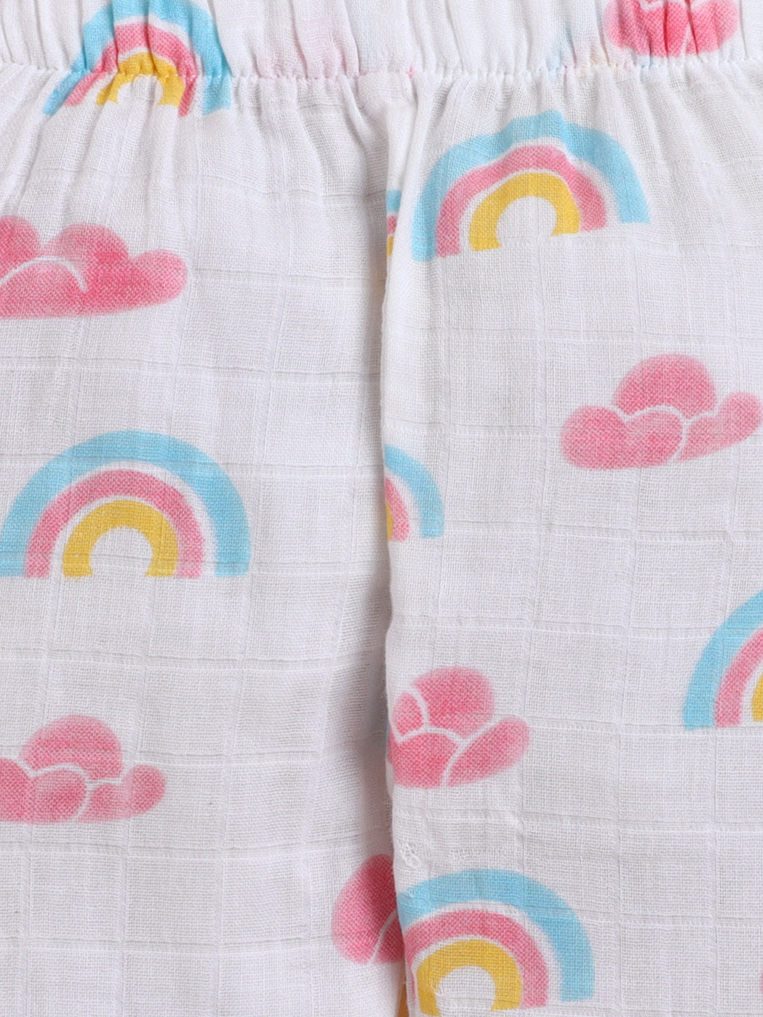 Polka Tots Soft Muslin Cotton Full sleeves Rainbow Mist print Jhabla and Pant Set - Multicolor