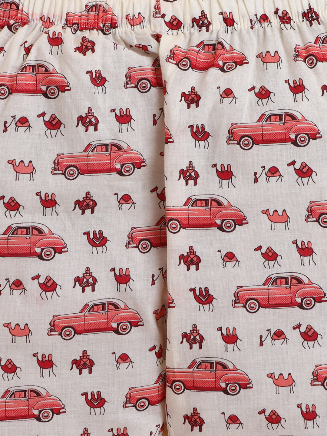 Polka Tots Full sleeve Elephant and Car Print Night suit - Pink