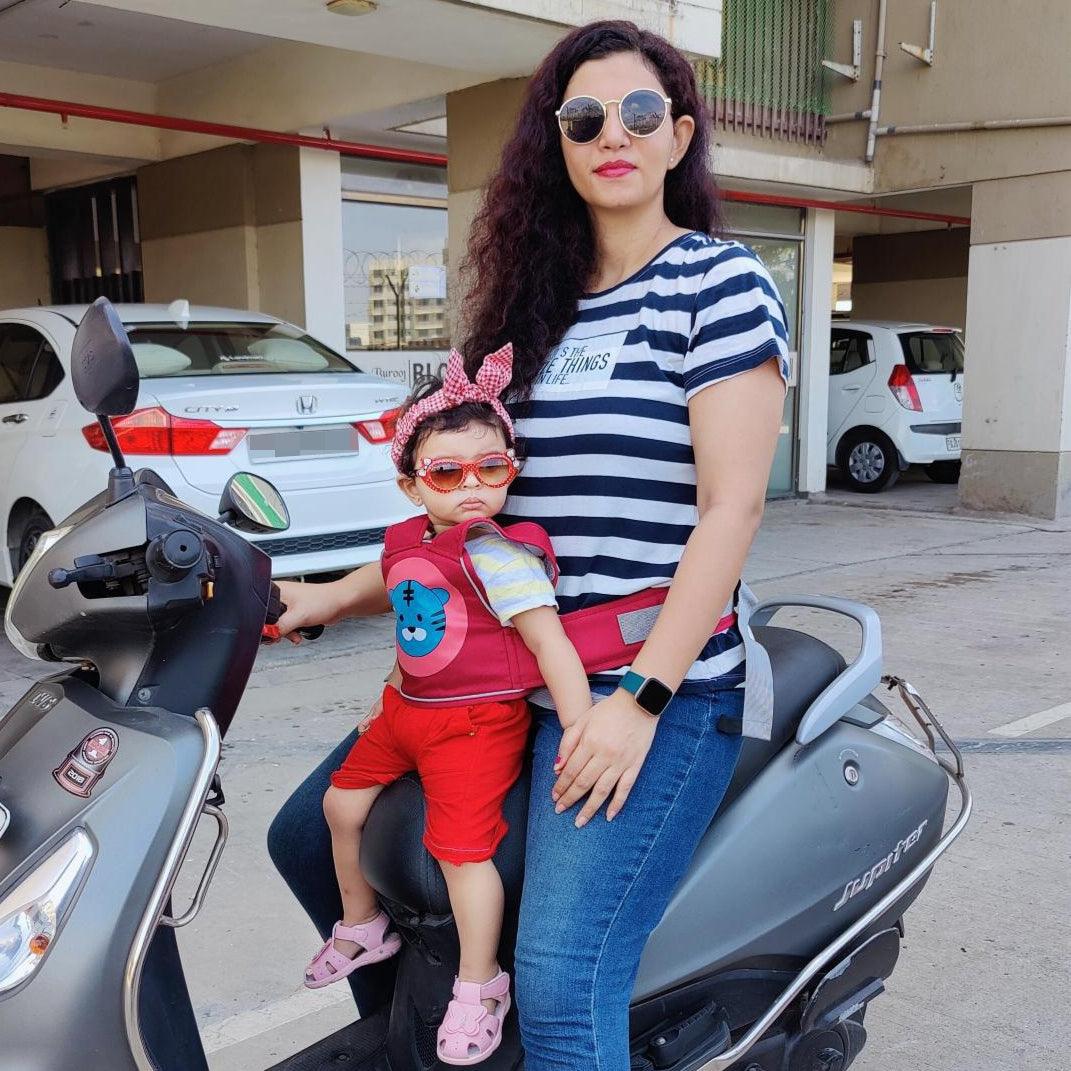 Baby Safety Travel Belt, Two Wheeler Baby Carrier for Kids Red Color (Cat)