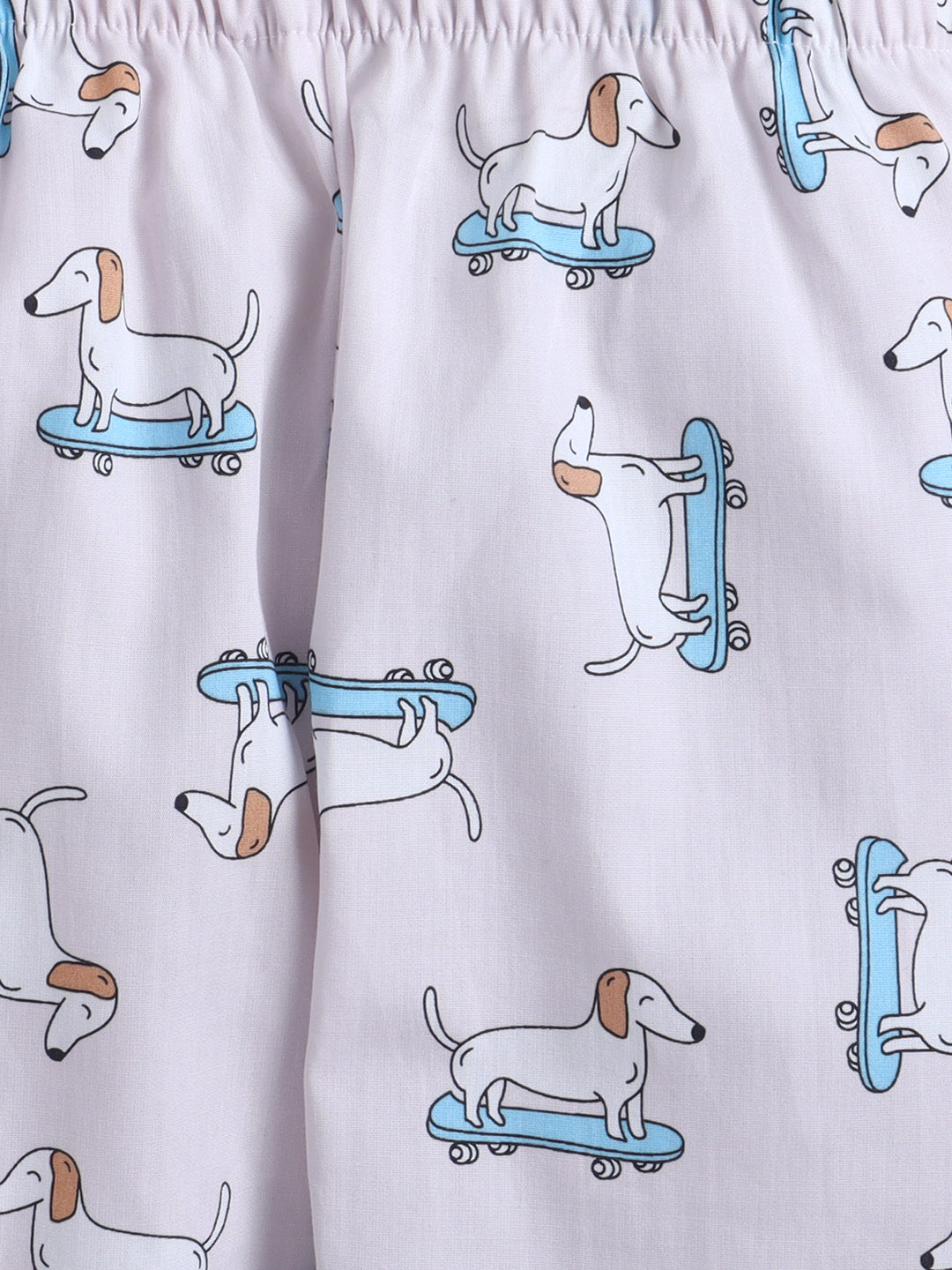 Polka Tots Full sleeve Dog Print Night suit - Pink