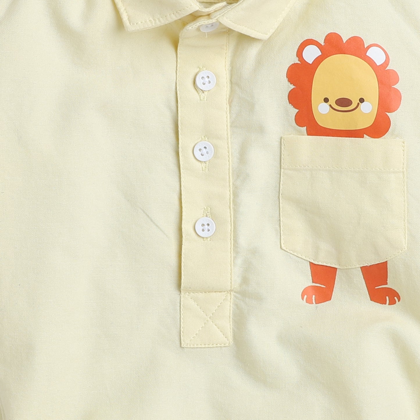 Polka Tots Half sleeve Shirt Romper With Pocket Lion Sticker - Yellow