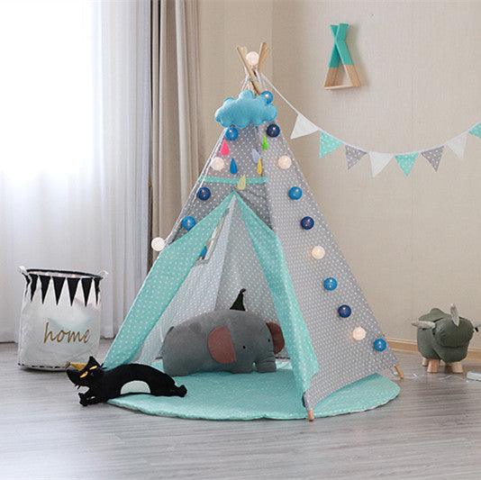 Kids Teepee Tent with Non Slip Padded Mat Green Polka Polka