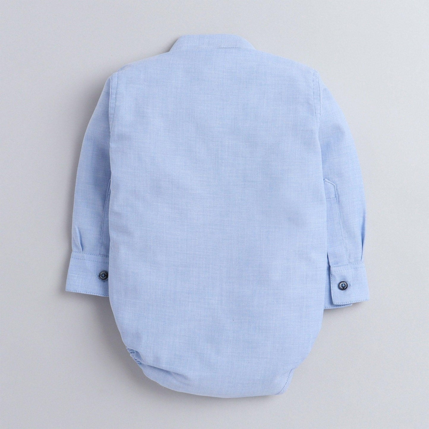 Polka Tots Full Sleeve Smile print Onesie with bow tie - Blue