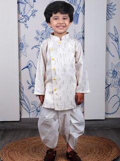 Polka Tots golden detailing Angrakha With Dhoti - White