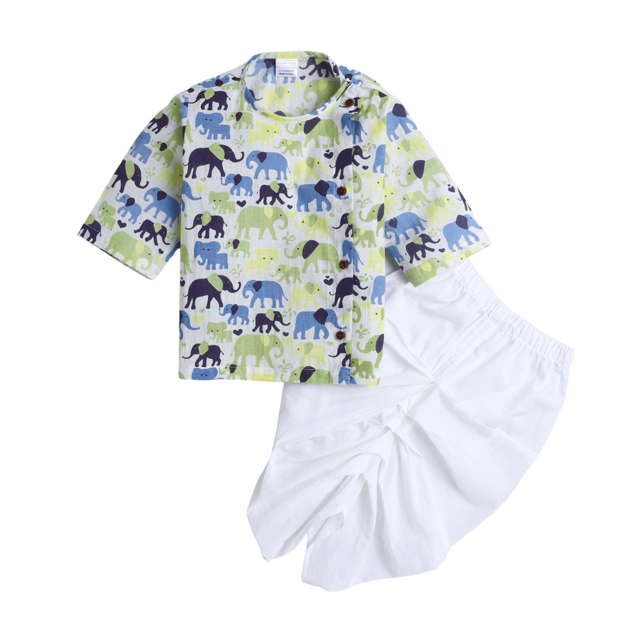 Polka Tots Dhoti Kurta Set for Boys 100% Super Soft Cotton Traditional Ethnic Wear For Kids Elephant White