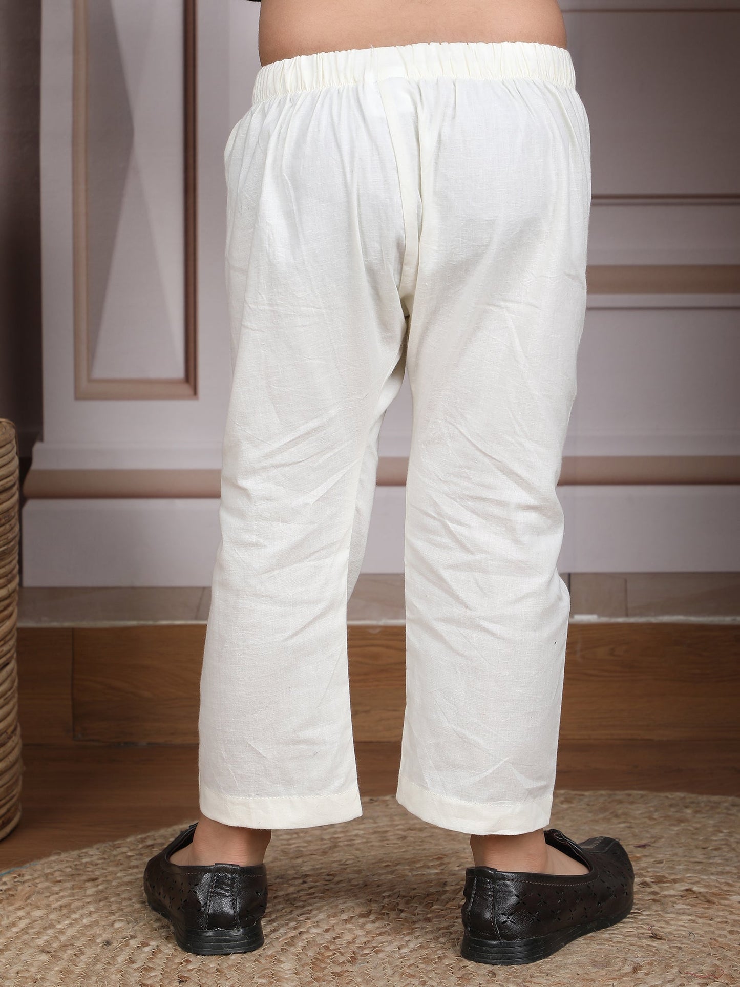 Polka Tots Full Sleeve Ethnic Motif Kurta Pyjama Set with Attached Koti - Maroon