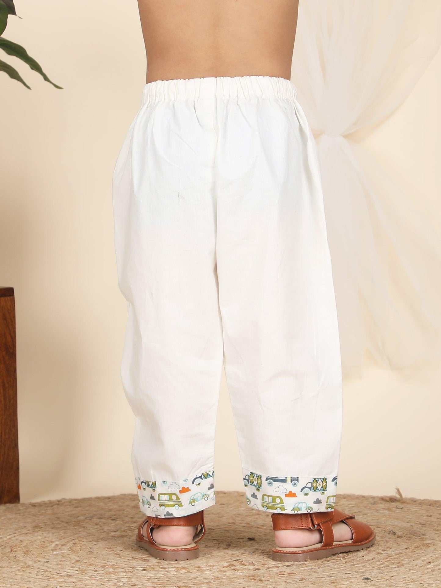 Polka Tots Vehicles print Full Sleeves Nightwear Kurta pyjama set - Multicolor