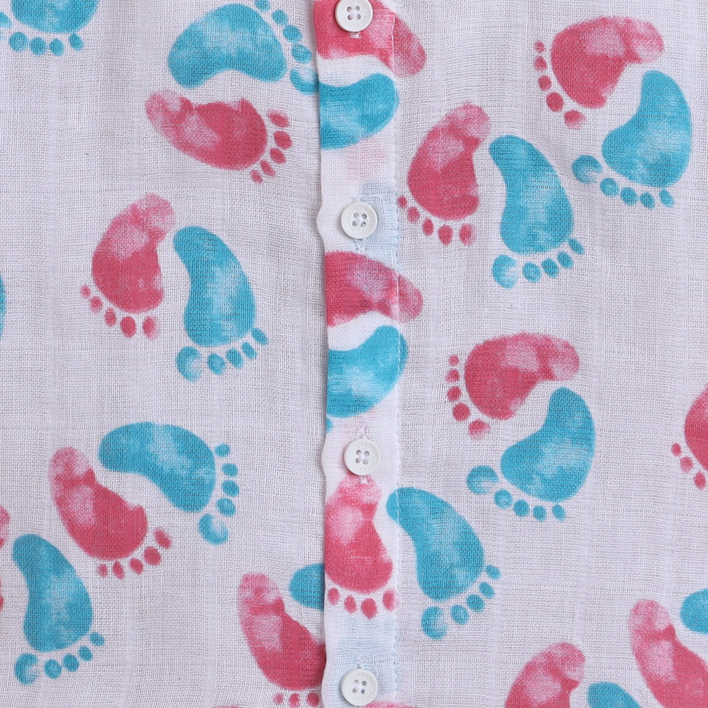 Polka Tots Soft Muslin Cotton Half sleeves Lil Feet print Jhabla and Pant Set - Pink & Blue