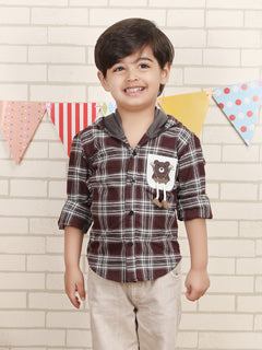 Polka Tots Full Sleeves Teddy Print Shirt - Brown