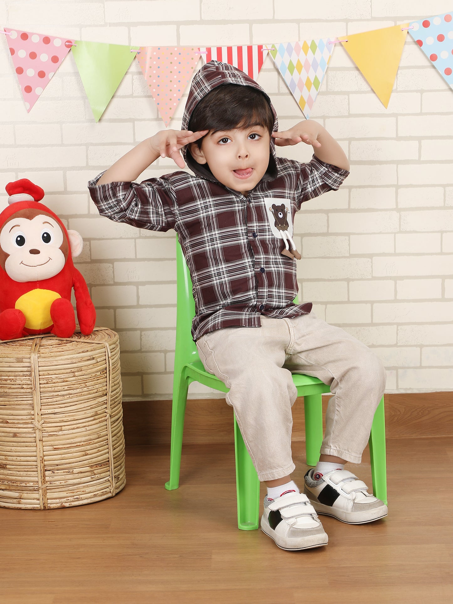 Polka Tots Full Sleeves Teddy Print Shirt - Brown