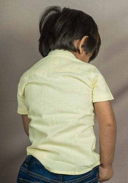 Polka Tots Half sleeve Plain Shirt With Dual Bow Tie - Yellow
