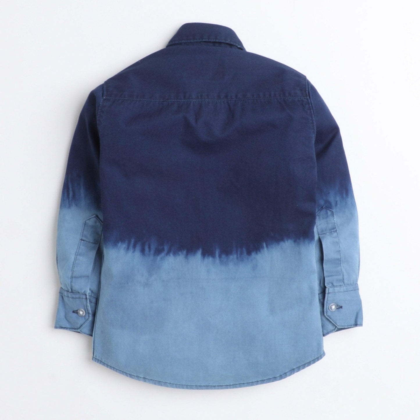 Polka Tots Cotton Full Sleeves 2 Flap Pocket Half Wash Effect Kids Shirt - Blue