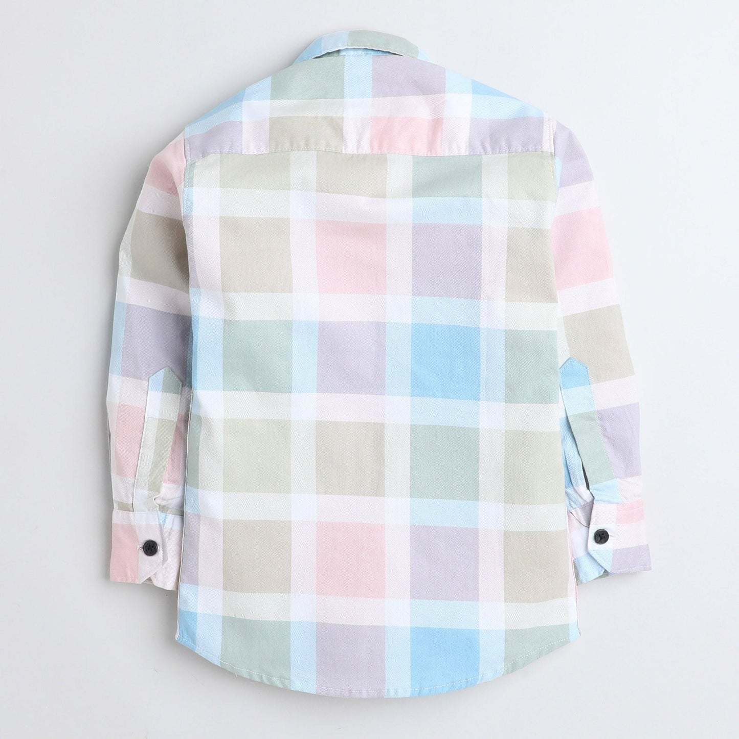 Polka Tots Cotton Full Sleeves Big Check Kids Shirt With Blah Blah Pocket Print - Cream and Green