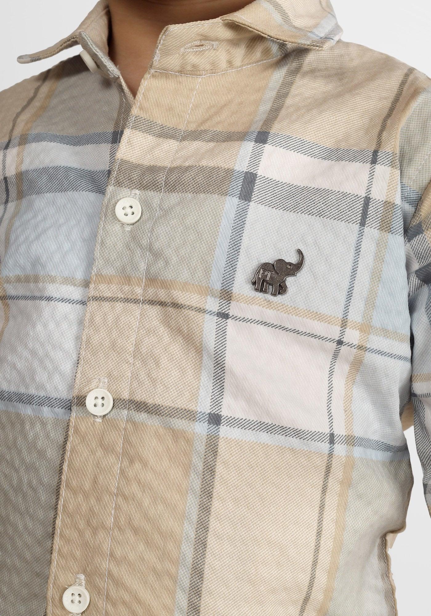 Polka Tots Full Sleeves Checks print Shirt - Beige