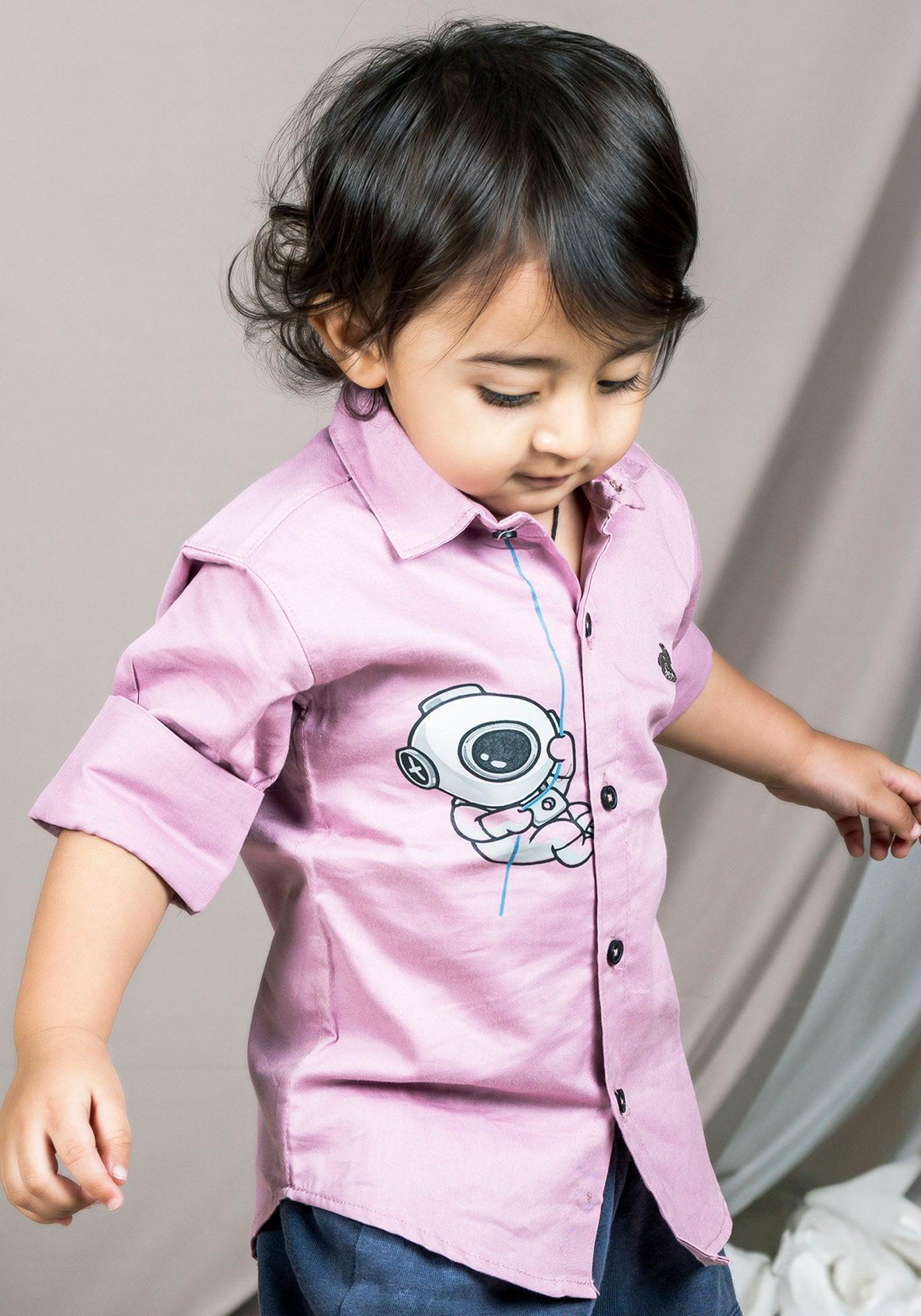 Polka Tots Full Sleeves Astronaut print Shirt - Purple