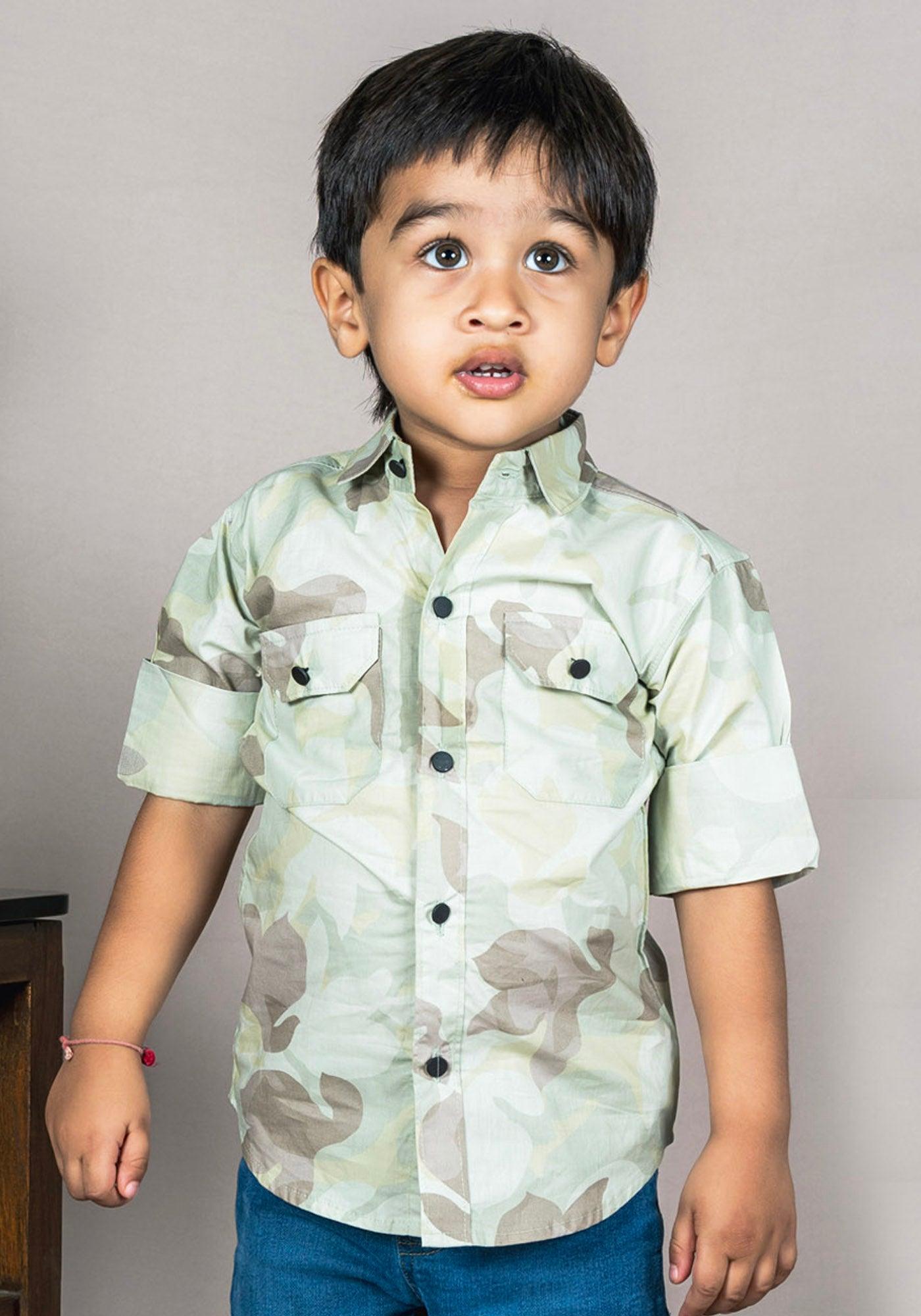 Polka Tots Full sleeve camouflage shirt - Green