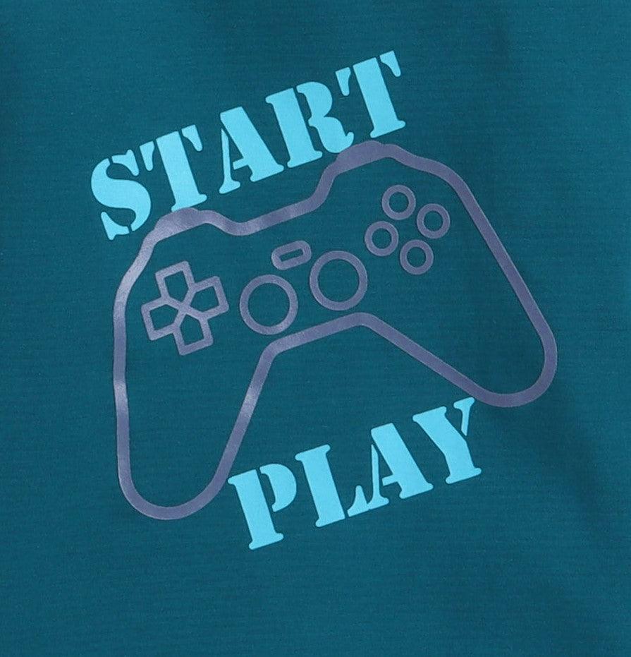 Polka Tots Full Sleeves Start Play Print Tshirt - Blue